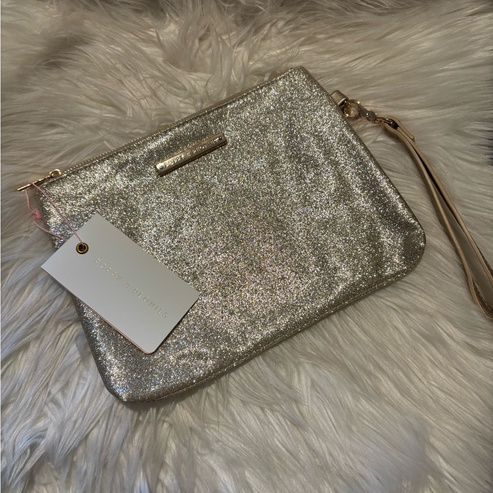 Poppy & Peonies Shimmering Gold Wristlet NWT